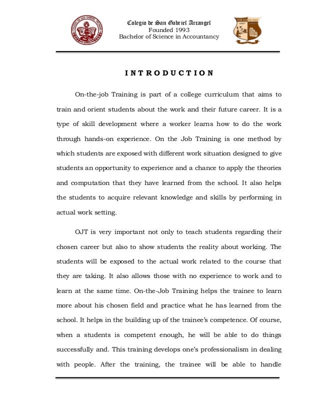 essay about experiences in ojt trainee introduction